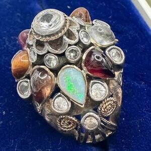Vintage Thai Princess solid 10kt gold semiprecious gemstones harem ring size 6